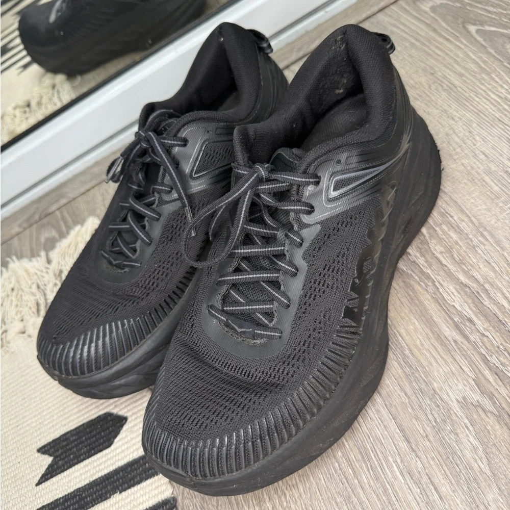 Hoka One One Bondi 7 Wide Women's 9.5 D(wide) Black Running Sneakers Shoes - Picture 1 of 13